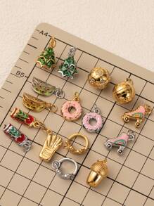 1pc Stainless Steel Plated Gold Drip Paint Multi-Element Pendant Necklace, Christmas Tree, Donut, Football, Roller Skate Charms, Suitable For DIY Necklace And Bracelet