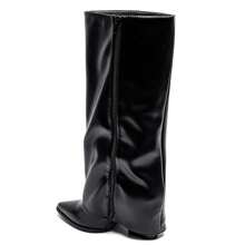 Bottes hautes à œillets larges et lacets croisés décoratifs avec bout pointu et fermeture zippée - Black-7660A - 查看 4