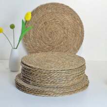 Juego de 4/6 individuales de estilo bohemio tejidos a mano, de 12 pulgadas de lino natural con diseño de ratán, adecuados para comidas y decoración del hogar - perfectos para bodas, San Valentín, Navidad y fiestas