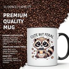 Cute Raccoon Coffee Mug, Cute But Feral Mug, Adorable Raccoon Cup, Coffee Lover Gift, Fun Animal Mug, Cute Gift Idea, Unique Coffee Cup - 11oz Ceramic Coffee Mug - Valentine's Day, Birthday,Woman's Day Gift, Easter Day Gift Idea For Dad Mom Friends Girlfriend Boyfriend
