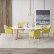 Efoee Set Of 2 Mid-Century Modern Fabric Dining Chairs With Armrests Upholstered Decorative Side Chairs With Wood Metal Legs For Living Room/Dining Room/Bedroom/Dining Room - Yellow - View 7