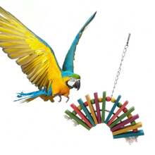 1 pieza Juguete de mordida con forma de abanico y colores de loro, escalera giratoria oscilante, suministros educativos para aves, accesorios para jaula de pájaros, juguete para loros (toda la combinación de accesorios es de color aleatorio)