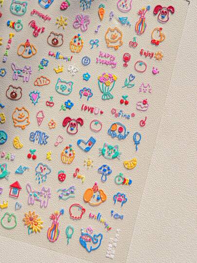 1pc Kitten Cartoon Nail Charm Sticker DIY Art Cute Style 3D Nail Art Decoration Sticker