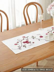 1pc Countryside Style Damask Fabric Decorative Table Runner With Embroidered Floral Applique, Suitable For Dining Table, Cabinet, Dresser, Desk, Outdoor Furniture, Home Decor, Gatherings, Parties, Weddings - Burgundy - View 9