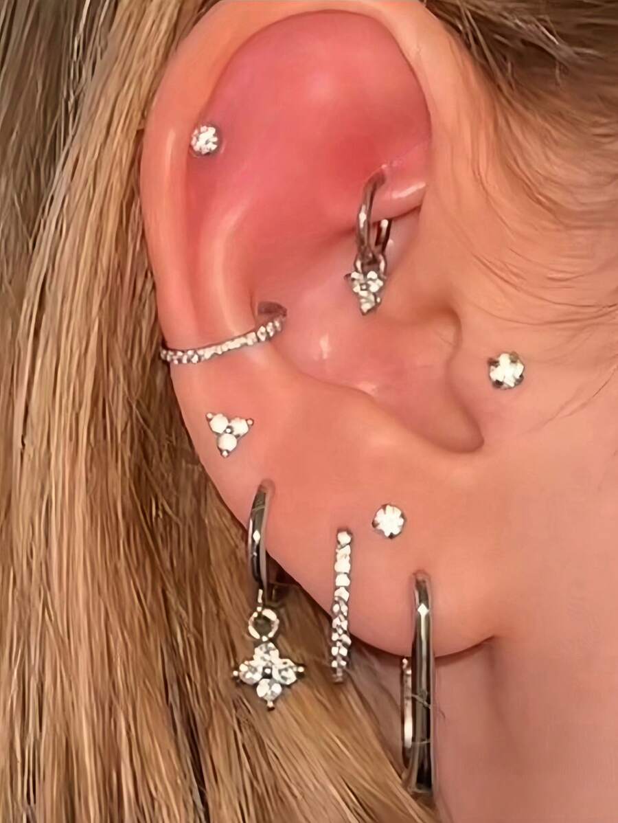 Set de cercei din zirconiu cubic strălucitor de 9 bucăți, inclusiv cu știfturi, cu clips, cercei suspendați, multi-purtați pentru zi cu zi, petreceri, toate anotimpurile