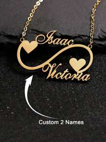 1pc 18k Gold Stainless Steel Two Names Infinity Necklace Necklace Accessory, Name Necklace, Double Name Necklace, Custom 3D Name Plate Necklace, Gold Nameplate Necklace - Multicolor - View 2