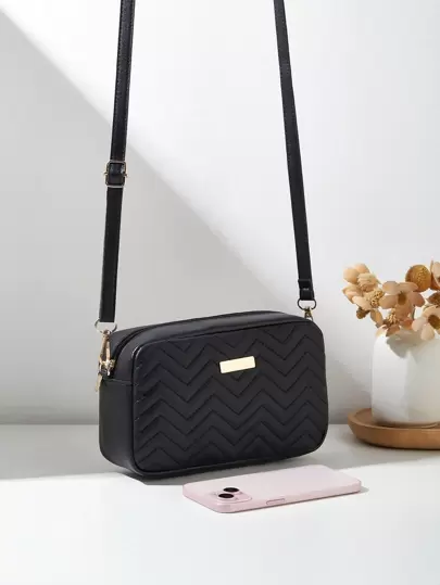 Cute Casual Crossbody Bag, 2025 Fashion Wave Pattern Embroidery Girl's Shoulder Crossbody Bag, Detachable And Adjustable Shoulder Strap, Sweet Twill Zipper Bag