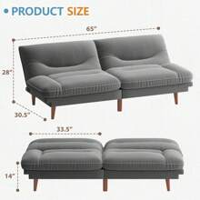 Convertible Futon Sofa Bed, Comfy Loveseat Sleeper Sofa With Adjustable Backrest Armrest, 2 Seater Twin Futon Couch For Living Room Bedroom - Vải nhung màu xám - Xem 6