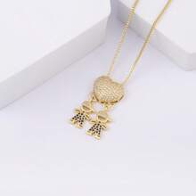 1pc Valentine's Multicolor Zirconia 18k Gold Plated Copper 4 Kids Pendant Necklace, Luxury Jewelry Gift For Women,Mom,Mother,Mother's Day,Gift - Gold - View 22