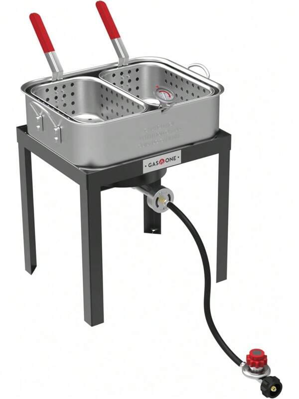 Double Fryer With 2 Baskets Propane Burners For Outdoor Cooking – Heavy Duty 18Qt Aluminum Pot Outdoor Deep Fryer With Cast Iron Burner – Propane Deep Fryer With Thermometer