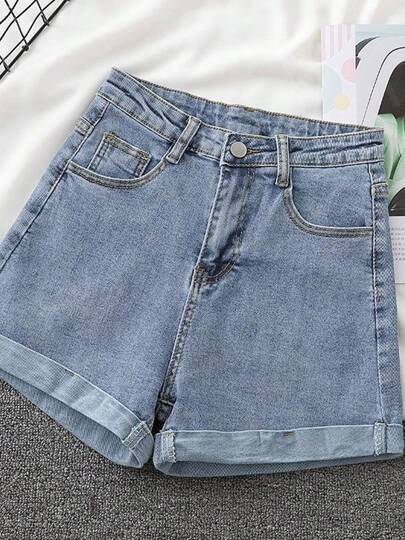 Cientos de shorts vaqueros lavados de talle alto verano femenino