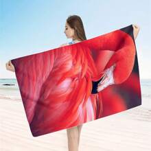 1pc Oversized Flamingo Printed Beach Towel, Extra Large Ultra Soft Quick Dry Beach Blanket - Skin-Friendly And Portable, Suitable For Fun Trips, Yoga, Picnics And Pool Parties