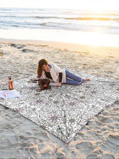 1pc New Design Outdoor Waterproof Anti-Sand Digital Printing Picnic Blanket/Beach Towel, Fashionable And Fresh Pattern, Suitable For Camping And Picnic