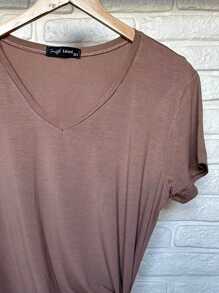 Kit 3 Blouses Women's T-Shirt Plus Size Short Sleeve V-Neck T-Shirt Viscolaycra Premium - Multifärgad - Visa 3
