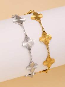 Élégant et à la mode Bracelet en acier inoxydable texturé à quatre feuilles de trèfle, convient pour un port quotidien et comme cadeau