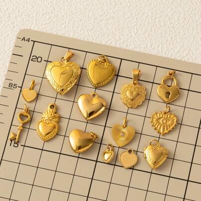 1 件不锈钢镀金花卉心形吊坠项链，开放式盒子相册风格吊坠适合 DIY 项链和手链