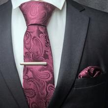 3pcs Set: Men's Classic 3.15-Inch Paisley Necktie, Matching Pocket Square, And Silver Tie Clip Combo, Ideal As Men's Gift, Suitable For Business, Weddings, Grooms, Groomsmen, Parties, Festivals And More - Three-piece Set - View 13