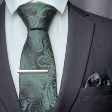 3pcs Set: Men's Classic 3.15-Inch Paisley Necktie, Matching Pocket Square, And Silver Tie Clip Combo, Ideal As Men's Gift, Suitable For Business, Weddings, Grooms, Groomsmen, Parties, Festivals And More - Three-piece Set - View 19