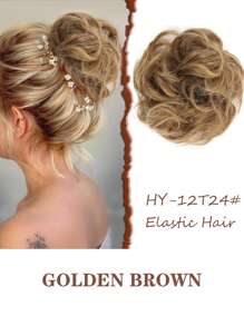 凌乱波浪发髻假发，合成发髻马尾辫接发黑色棕色金色红色发髻发片，适合女士弹性发髻 - 彩色 - 查看 14