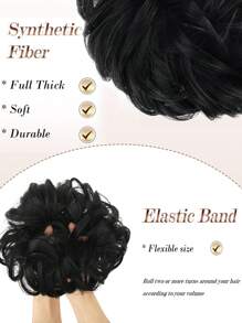 1个凌乱发髻接发，卷曲波浪凌乱发髻合成发髻，女士发圈，马尾辫发圈，发绳，发饰 - 彩色 - 查看 4