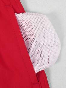 Boy Solid Color Drawstring Waist Swim Trunks - Red - View 5