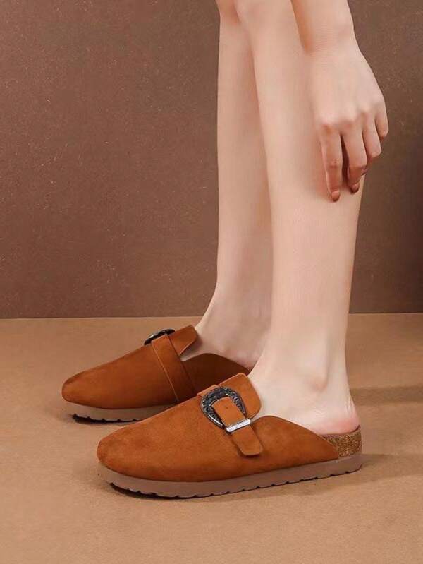 Mules En Suédine/PU Avec Boucle Et Passant Western