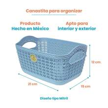 paquete de 2 canastas organizadoras chicas tipo mitril organizador multiuso cestas almacenamiento plástico resistente fácil limpieza home office cocina baño acabado elegante diseño compacto - Azul - Ver 8