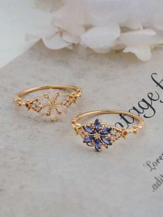 1 件 S925 纯银复古风格 6 瓣花方晶锆石优雅女士戒指，适合日常佩戴、节日、派对、珠宝礼物