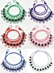 1 Pack Portable Clothesline With 12 Clothespins, Adjustable Elastic Travel Camping Clothesline, Windproof Travel Elastic Retractable Bungee Clothesline For Backyard, Resort Hotel, Balcony Clothes Drying