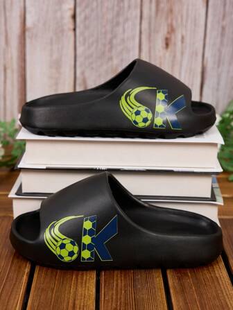 1 Pair Teenager & ' Casual Football Printed Lightweight Breathable EVA Soft Bottom Indoor/Outdoor Beach Sandals