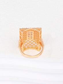 1 Pieza Anillo rectangular con zirconia chapado en oro de 18K estilo vintage, joyería de moda para mujer y hombre para uso diario y ocasiones de regalo.