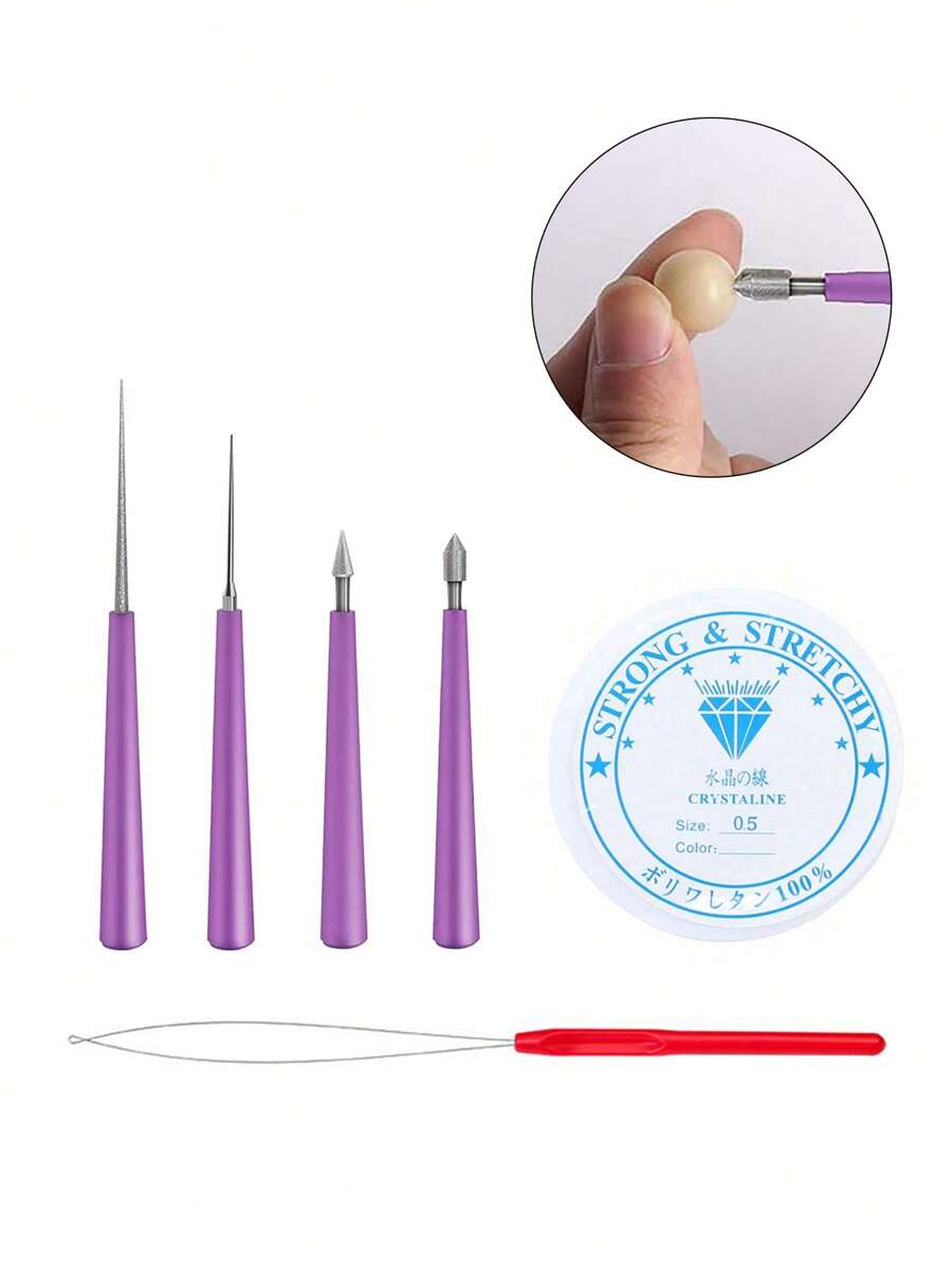 6/4/1pc Set Jewelry Making Tools Needle Shaped Artificial Diamond Scissors Kit, Bead Hole Magnifying Rod Lightning Needle, Beaded Threading Device, 0.5mm Crystal Stretch Line DIY Jewelry Processing Tools For Glass Plastic Metal Wood Beads And Making ( Necklaces, Bracelets, Anchors, Etc. DIY Jewelry Accessories )
