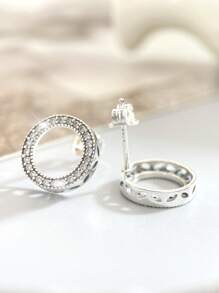 1 par de aretes de círculo hueco de plata esterlina 925 con joyas para mujeres, regalo de joyería fina casual para damas para el Día de San Valentín