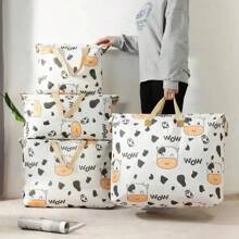 1pc Print Zipper Quilt Storage Bag Zipper Large Capacity Packing Bag Double Handle Moisture-Proof Clothes Quilt Storage Bag - Black and White - View 2