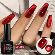 8pcs 7ml Cat Eye Gel Nail Polish Set, Red Blue Magnetic Cateye Gel Polish With Magnet Stick Included, Semi Permanent Soak Off Nail Art UV Gel Varnish For Valentines Decor Manicure Kit With Box Nail Art DIY Gift For Women Nails - 彩色 - 查看 9