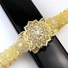 1pc Luxurious Arabian Belly Chain For Women, Hollow Floral Pattern, Gold-Plated, Rhinestone Inlay, Middle East Robe Belt, Moroccan Caftan Jewelry, Festival Party Gift