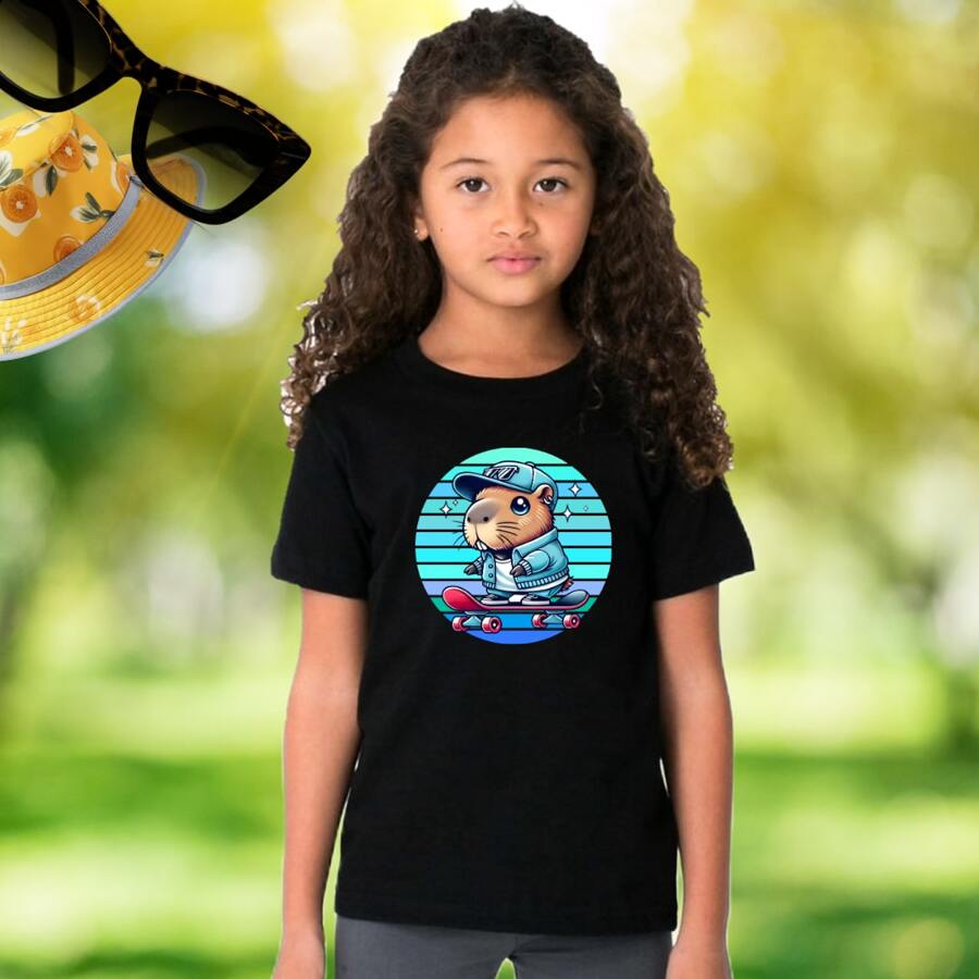 Unisex Fashion Capybara T-Shirt For Boys And Girls, Cotton 18 - 黑色 - 查看 1