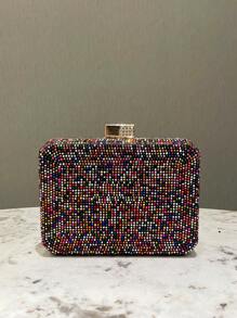 A Colorful Glitter Diamond Rhinestone Decoration Women's Dress Clutch Box Bag Metal Crossbody Chain Fashion Elegant Elegant Classic Square Evening Bag Wedding Bridal Bag Clutch Bag Suitable For Dinner Banquet Party Wedding Dance Party Music Festival Carnival Ladies Use Gift For Women
