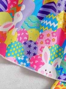 2pcs/Set Young Girl Cute Rabbit & Egg Print Loose Camisole Top + Rabbit & Egg Print Ruffle Hem Shorts, Sweet Casual Outfit Suitable For Daily Wear, Outdoor, Easter Party, Vacation, Spring/Summer
