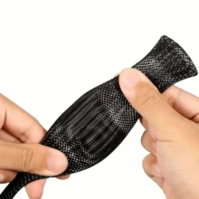 1m - 6mm Inch Cord Protector Wire Loom Tubing Cable Sleeve Split Sleeving For USB Power, Audio Video Cable - Protect Cat From Chewing - Black - View 4
