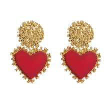 1 Pair Retro Colorful Resin Heart Plated Gold Earrings - Multicolor - View 5