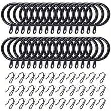 30 Pcs Metal Drapery Curtain Rings Curtain Hanging Rings And 30 Pieces Metal Curtain Drapery Pin Hooks For Window Door Shower Curtain (Black,32 Mm) - Black - View 1