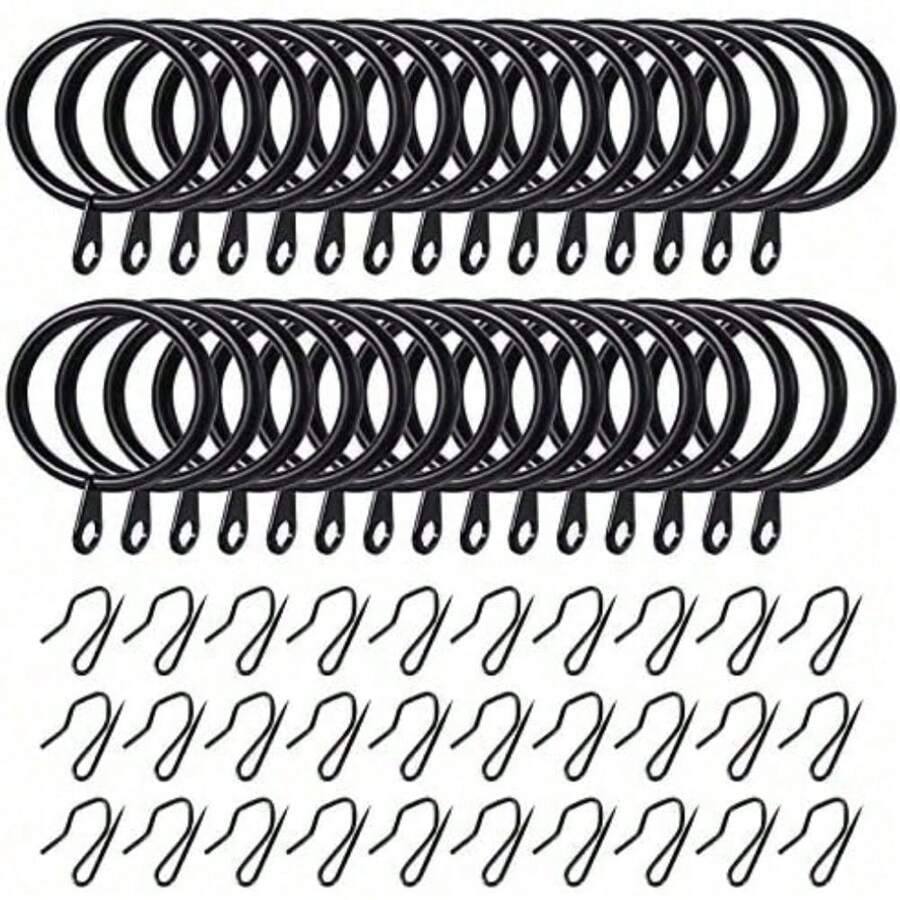 30 Pcs Metal Drapery Curtain Rings Curtain Hanging Rings And 30 Pieces Metal Curtain Drapery Pin Hooks For Window Door Shower Curtain (Black,32 Mm) - Black - View 1