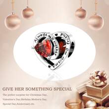 PARCOM 镀银串珠首饰 DIY 诞生石心形吊坠系列，适用于手链和项链，是生日和节日送给朋友的完美珠宝礼物 - 心形生辰石紅色 - 查看 9