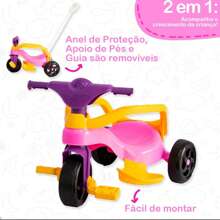 Motoca Vilotrol Triciclo Infantil Kemotoca Pais e Filhos Menino Menina Bebe Empurrador Pedal Proteção Lateral inmtro