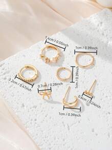 7pcs Elegant Bow Decor Earring Set, Cubic Zirconia Copper Stud & Clip Earrings For Women, Suitable For Daily, Date, Party Wear (Quantity For One Ear Only) - Yellow Gold - View 6