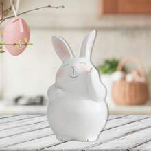Adorno de resina de Pascua, bonito conejo de pie, artesanía artística, decoración del hogar para la habitación de los niños. - Beis - Ver 7