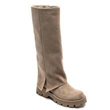 Fancy High Boots With Notched Sole And Pleated Upper - Khaki - View 4