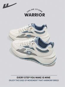 WARRIOR 勇士春夏轻便舒适透气跑鞋简约风格休闲时尚运动鞋全年适用耐磨全天穿着训练运动鞋舒适街头风格厚底男鞋 - 米/藍灰/灰 - 查看 7