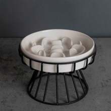 shuo ni mao yi 陶瓷慢食碗护颈椎架狗盆防磕碰小型犬猫食盆防呛狗碗